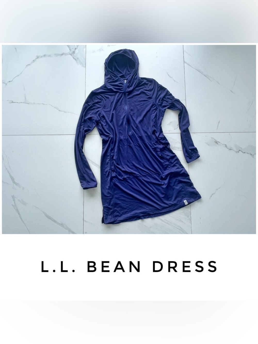 L.L. Bean dress size Small navy blue Sand Beach Cover-Up Hooded Tunic
